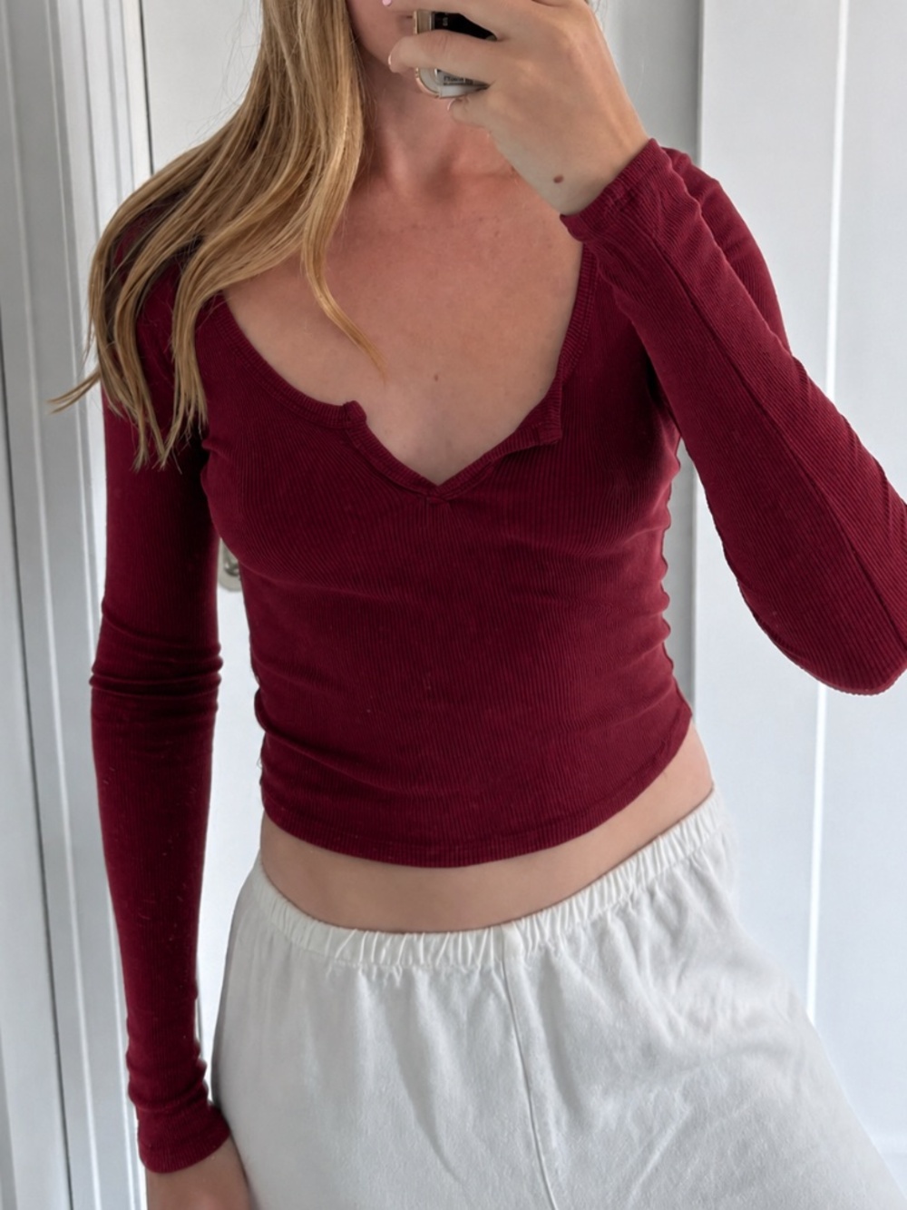 Burgundy Ribbed Long Sleeve Crop Top Size S Matching Green top available